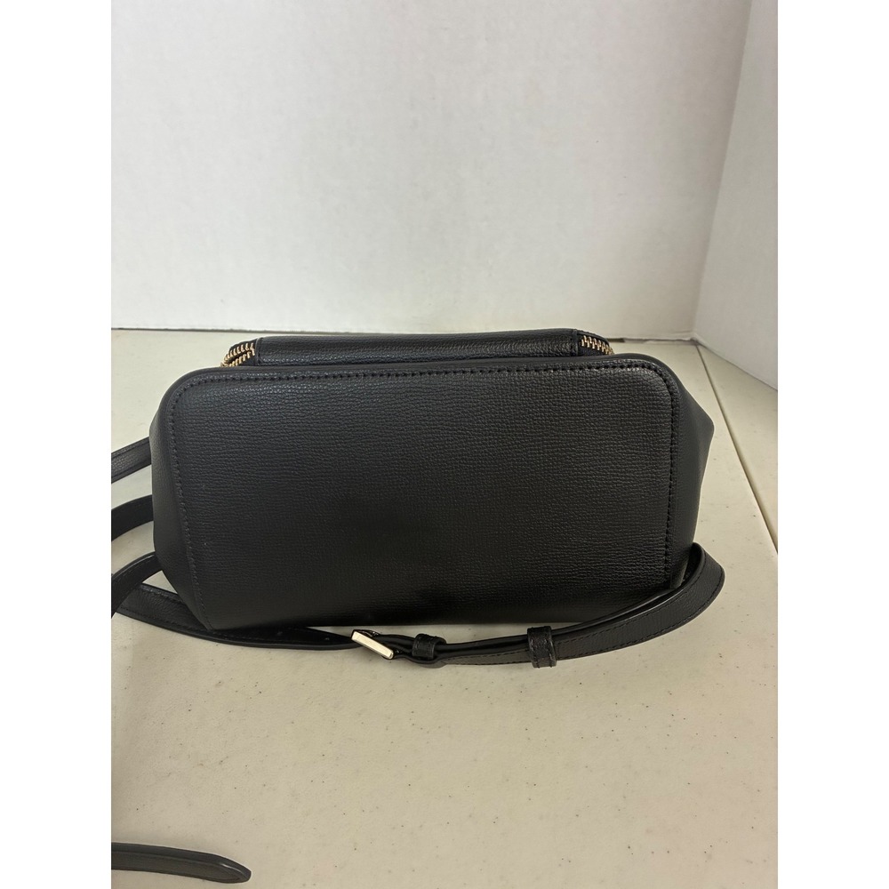 Kate Spade New York Black Pebbled Leather Flap Drawstring Backpack Gold Hardware - Picture 4 of 4